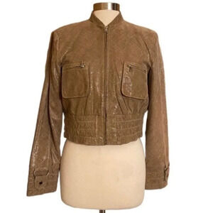 Vintage Italian Metallic Leather Cropped Bomber Jacket Tan L | Rare Runway Style